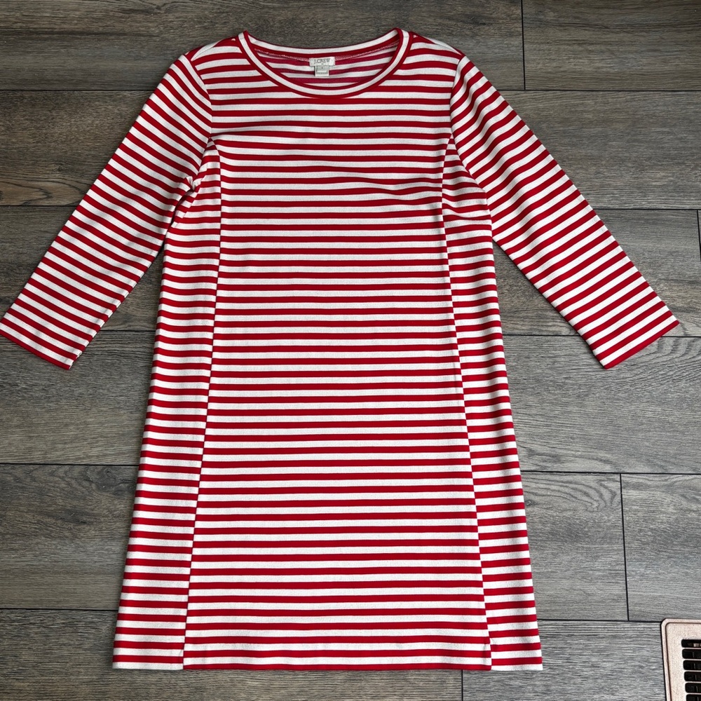 NWT J. Crew Factory Red And White Striped Long Sleeve Viscose Dress Sz S